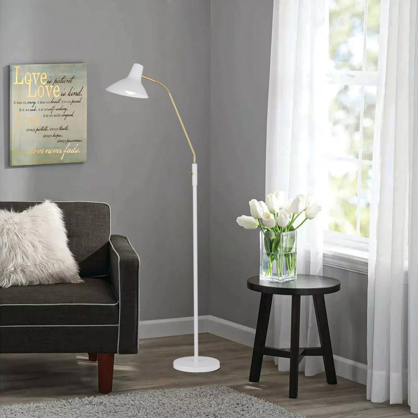 Bellastone TFS FLOOR LAMP 25wE27max H:1580 D:230 WHITE/ BRASS MATT/WHITE ROCKET SWITCH