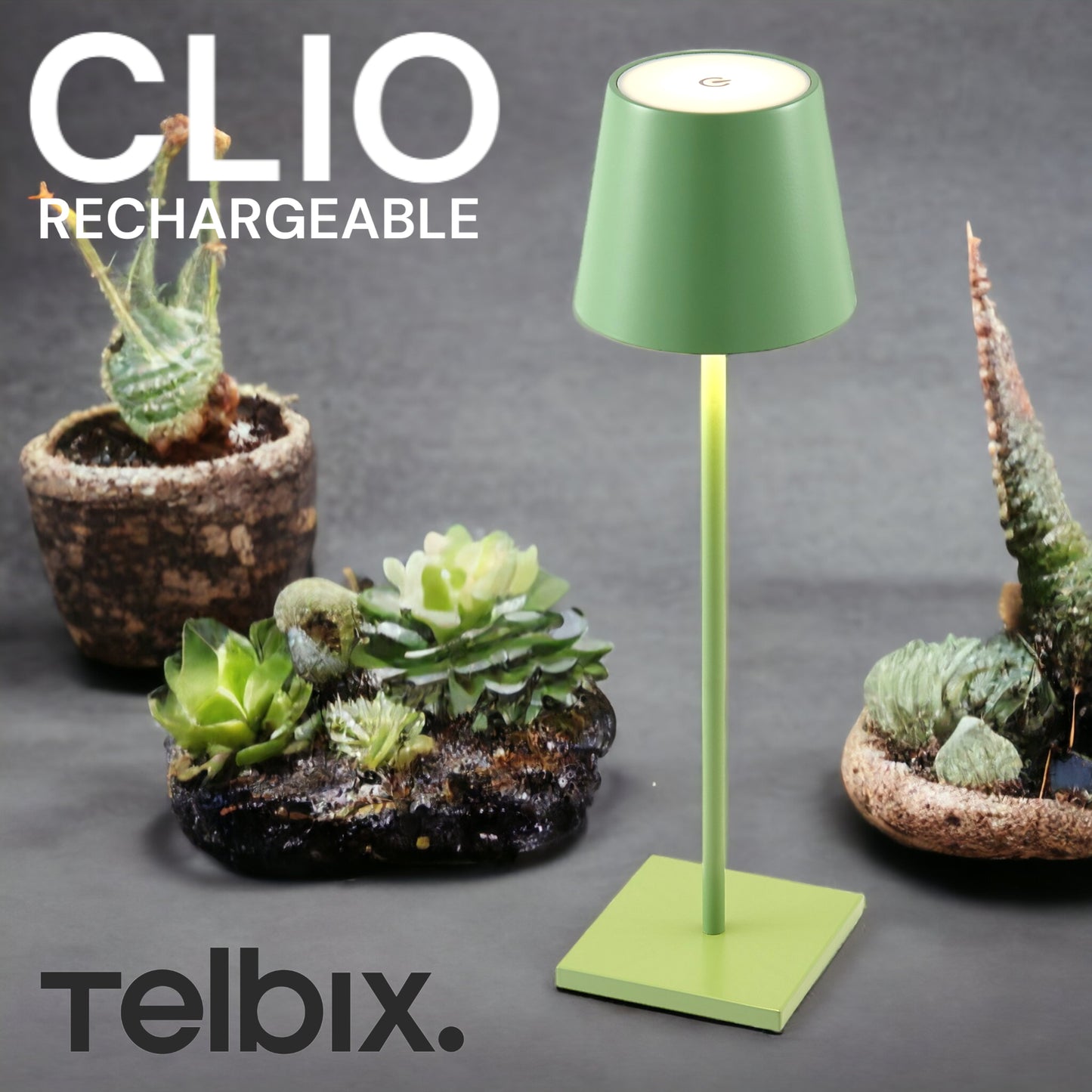 TFS RECHARGEABLE TABLE LAMP 3wLED D108 H380 IP54 1.5M 3000 K 300LM 2X2000mah GREEN SATIN