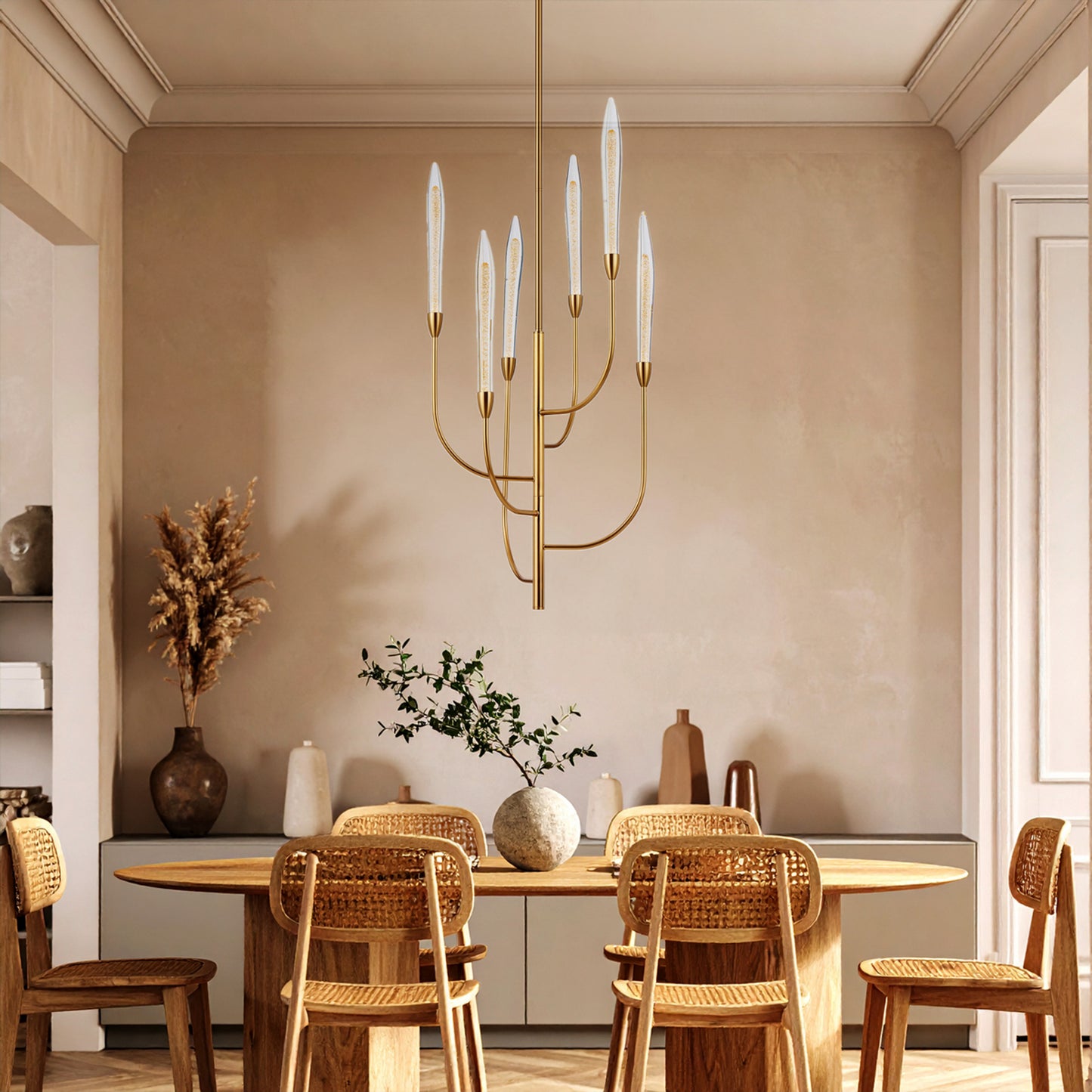 TFS 6 LTS LED PENDANT 6*3wLED 3000K D:500 H:1030 ROD NON-DIM ANT GOLD / CRYSTAL