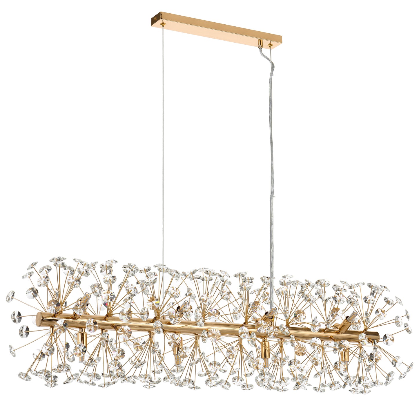 TFS 12LT REC PENDANT 12x6wG9max L:970 W:300 H:300 CRY H130 CHAIN 2M GOLD / CLEAR