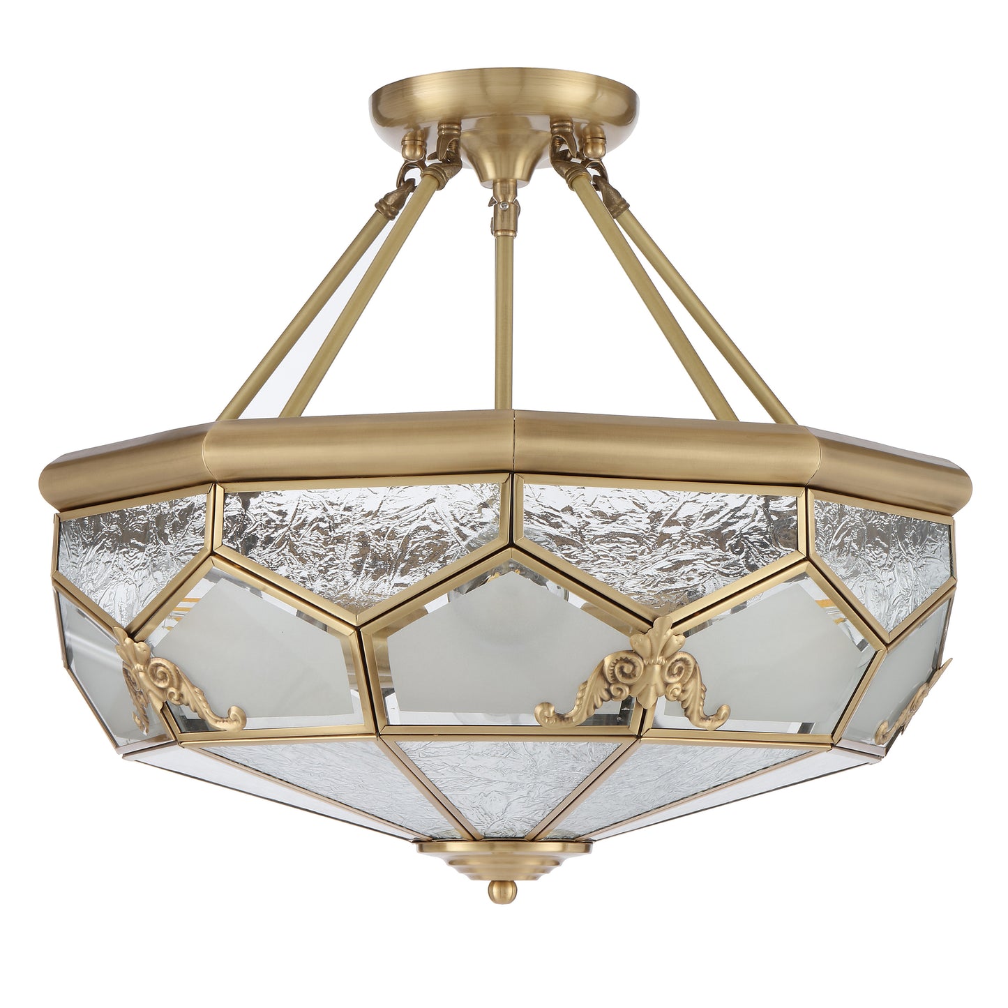 Trapani TFS PE CTC 6x25wE27max D:500 H:230 chain:2M BRASS / FROST WATER GLASS