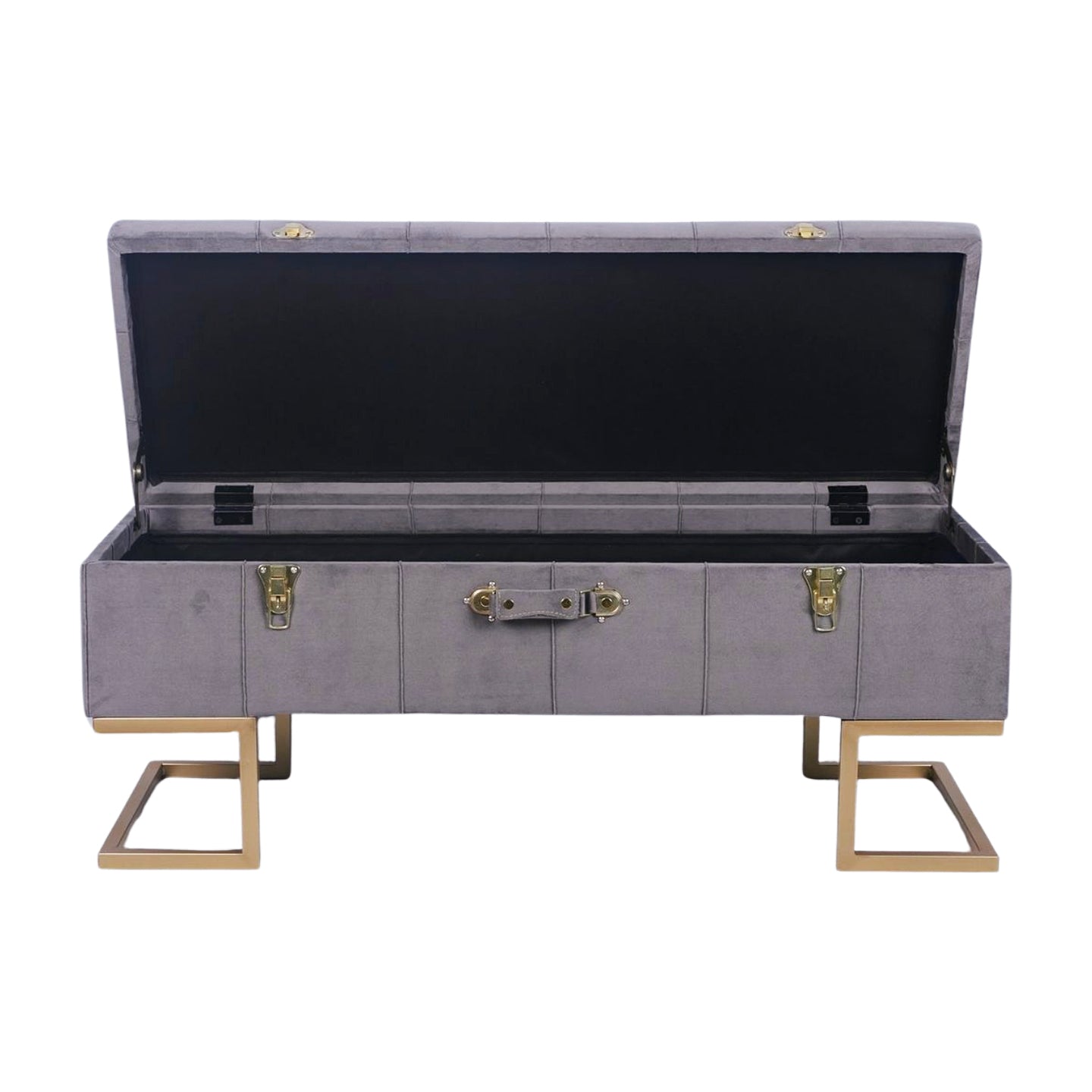 KD Storage Ottoman in Velvet Grey in Gold iron base