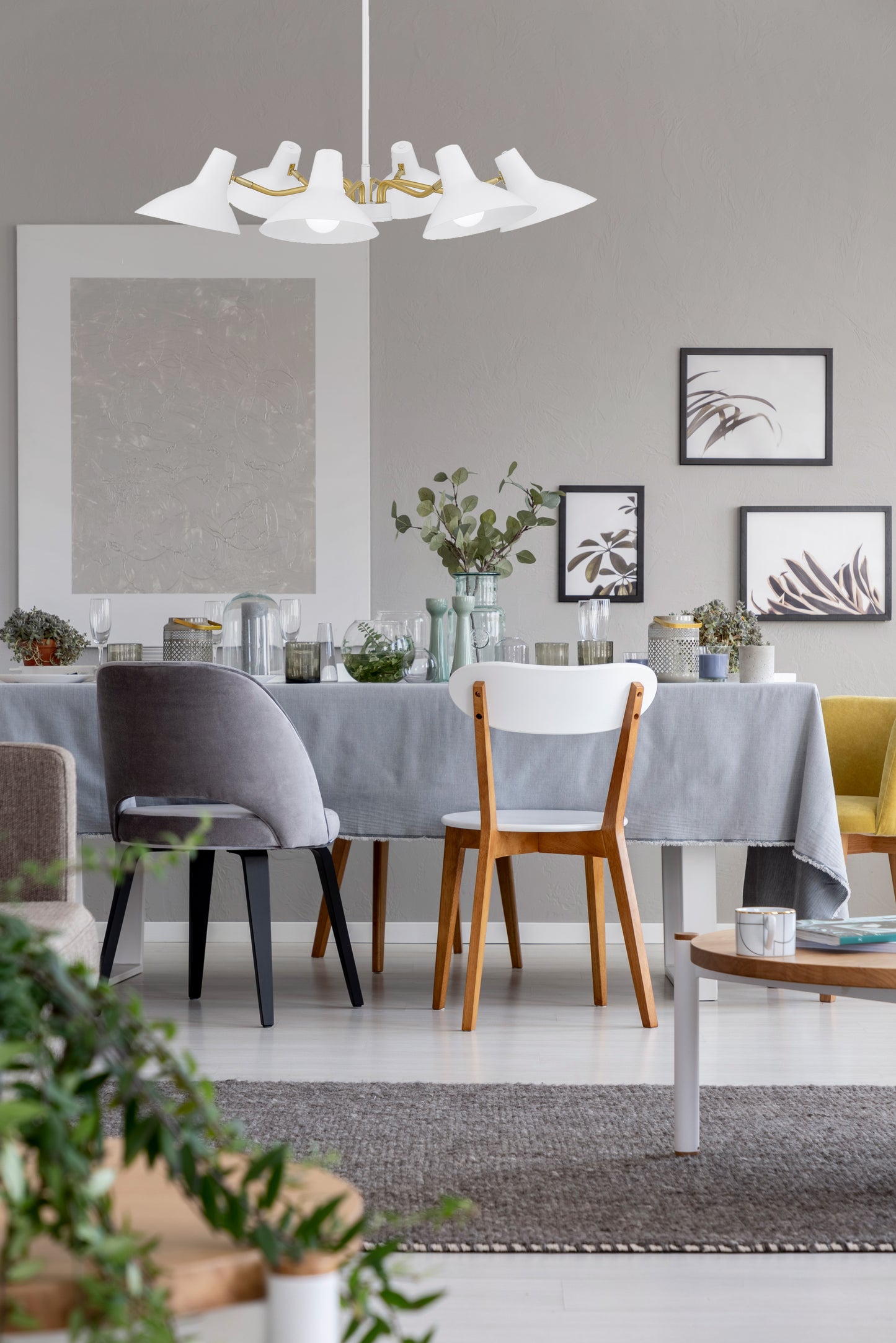 TFS 6 LIGHTS PENDANT 6x25wE27max D:900 H:150 WHITE/BRASS MATT ROD:1.5m