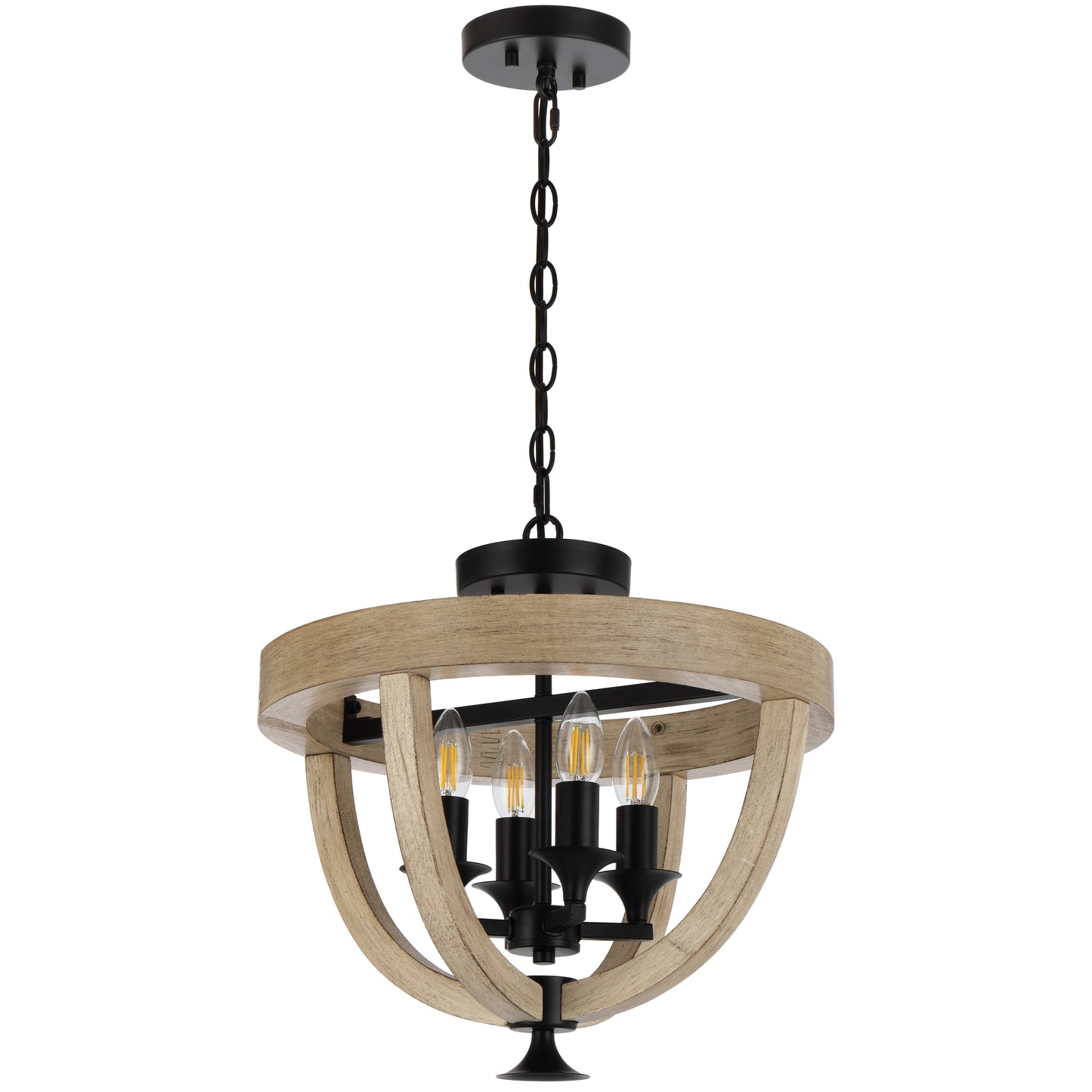 TFS 4LT PENDANT CTC 4x25wE14 D420 H390 CHAIN 2M BLACK MATT / TIMBER