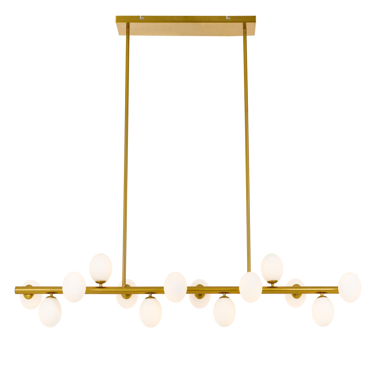 Orlando TFS 14LTS PENDANT 14x6wG9max L1500W:245H:245 ROD:2x6001x300 ANT GOLD FRAME/OPAL MATT GLASS