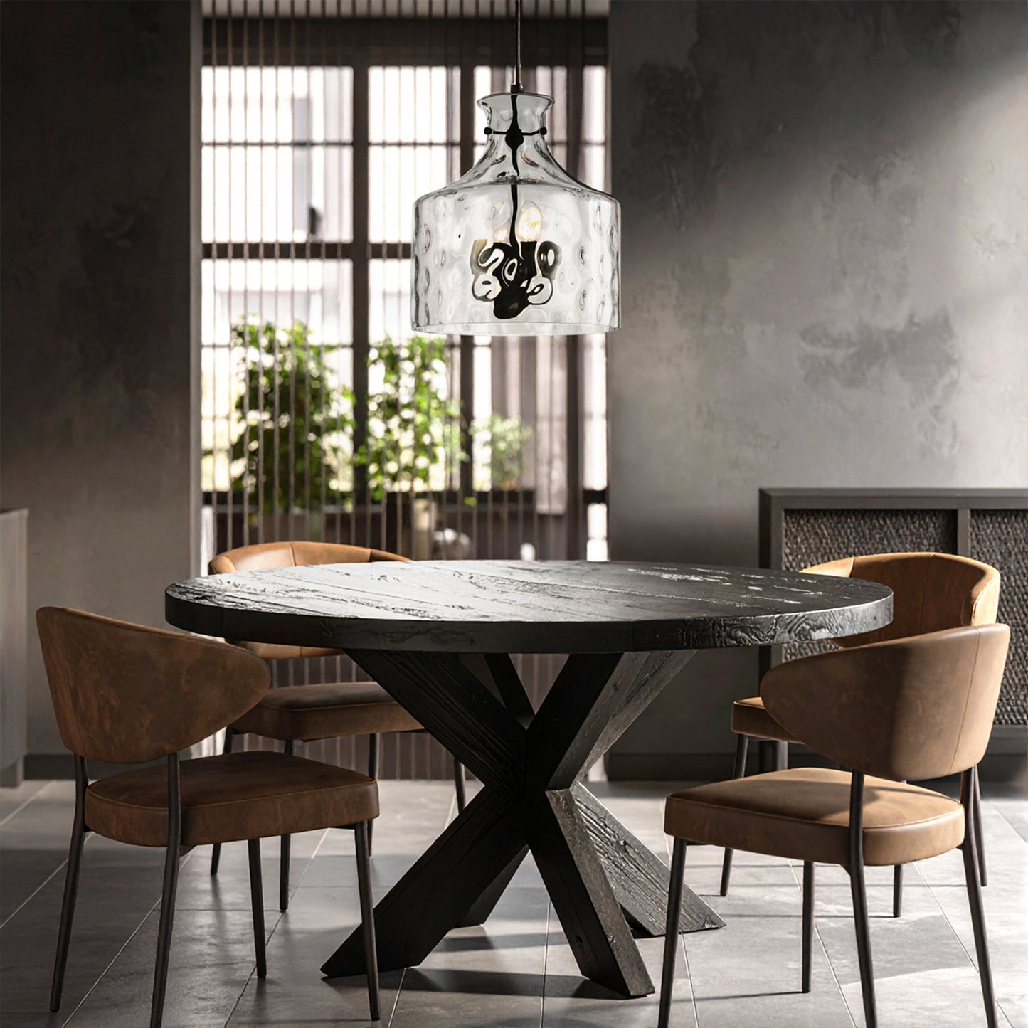Solline TFS 4LT PENDANT 4x25wE14max D:380 H:420 ROD 1.5m BLACK MATT/ CLEAR WATER STREAK