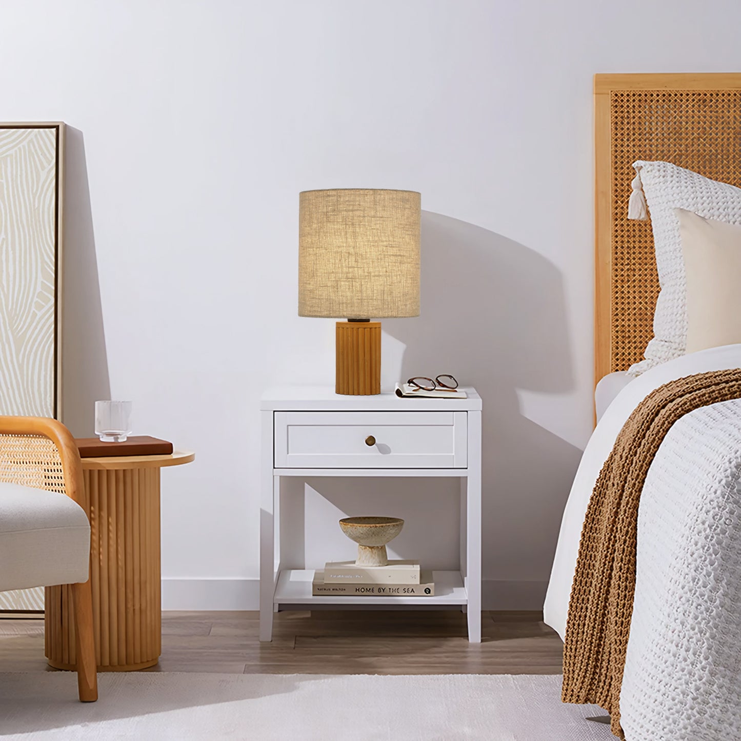 Altoton TFS TABLE LAMP 25wE27max D:240 H:390 INLINE SWTCH PINE TIMBER/CREAM LINEN