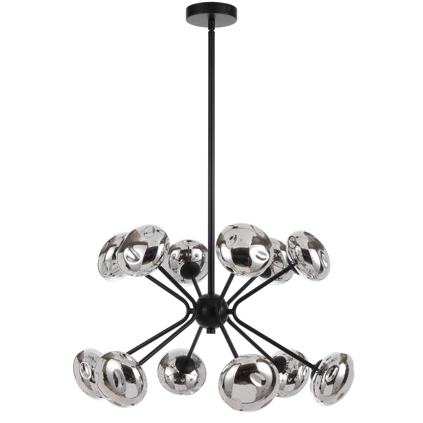 Messina TFS 12LT PENDANT 12x6wG9max D600 H380 ROD:2*600+1*300 BLACK MATT/MIRROR GLASS