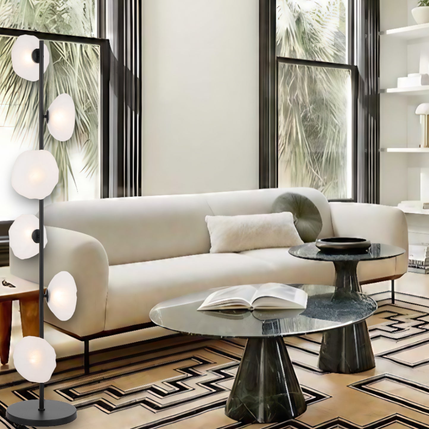 Nancy TFS FLOOR LAMP 6 LTS 6x6wG9max H1600 GLASS D200 BLACK /FROST GLASS