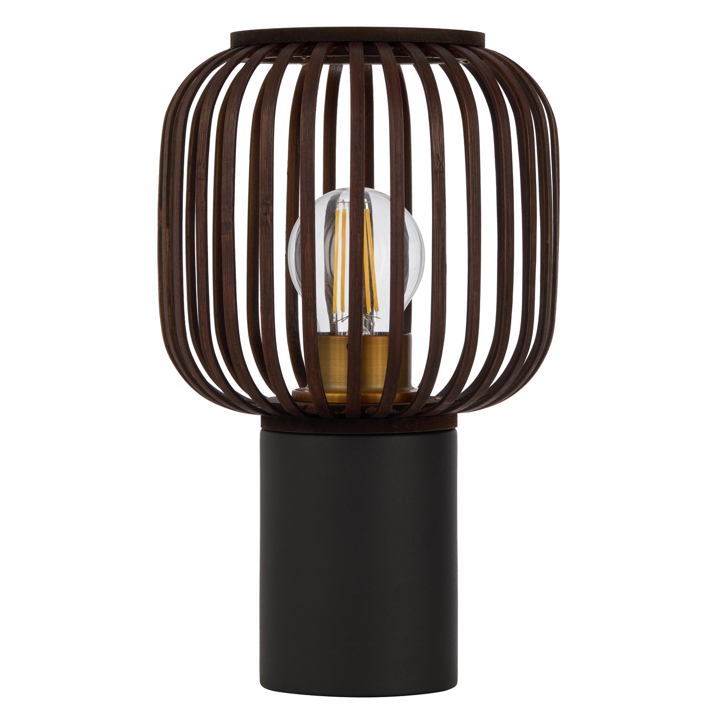 TFS OVAL TABLE LAMP 25wE27max D170 H290 inline swt BLACK / BROWN BAMBOO