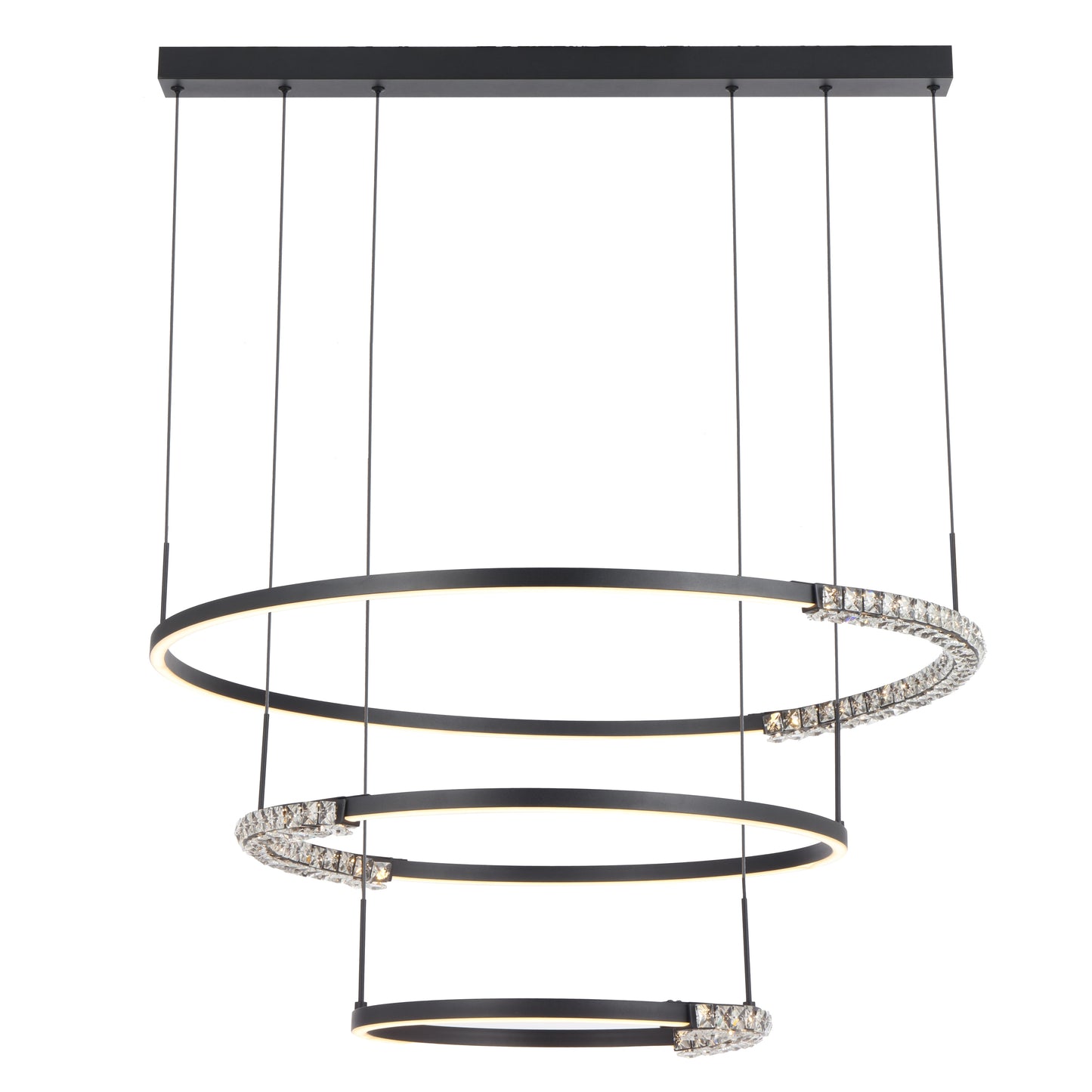 TFS 3TIER PENDANT 80wLED D:800+580+380 H:30 CAB.3M BLACK SAND/ CRYSTAL