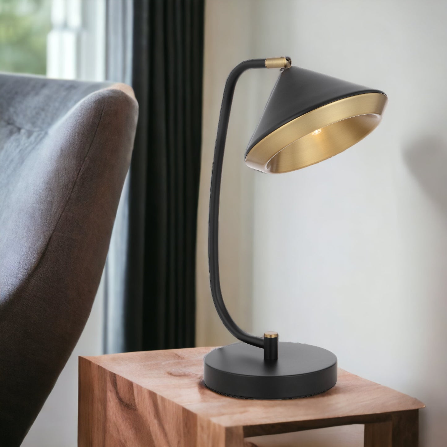TFS TABLE LAMP 6wG9max L280 W200 H430 inline switch BLACK MATT/YELLOW BRASS