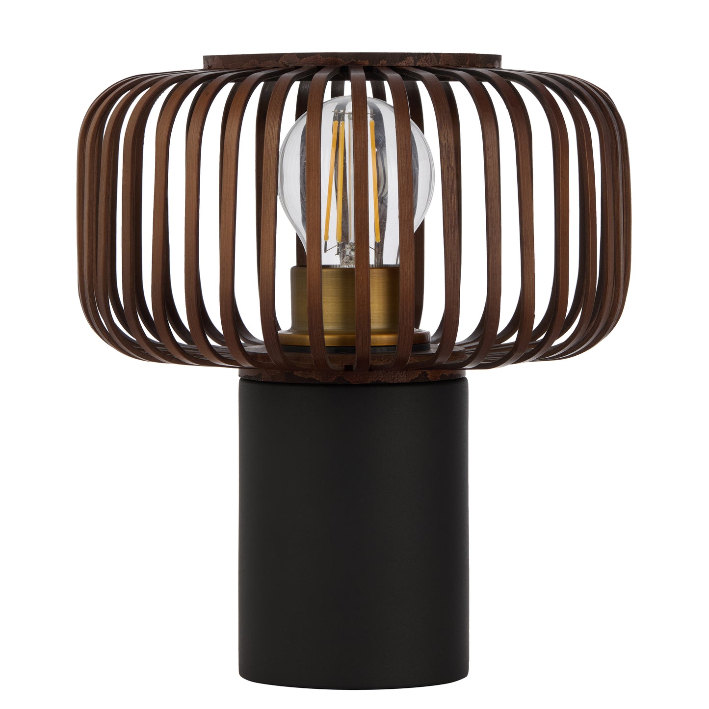 TFS ROUND TABLE LAMP 25wE27max D200 H230 inline swt BLACK / BROWN BAMBOO