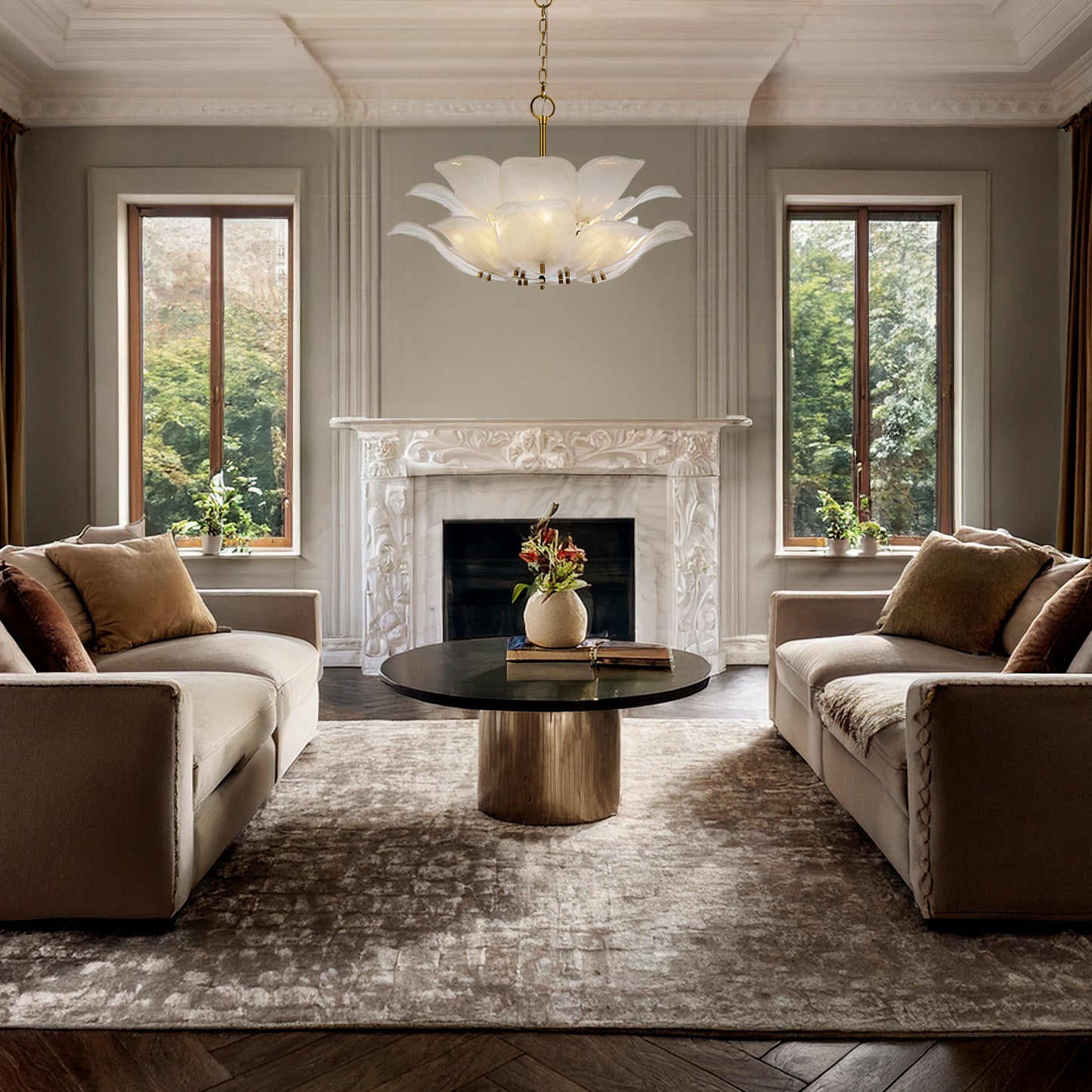Varna TFS 8LT PENDANT 8x25wE14max D:670 H:500 BRASS / 16pcs FROST GLASS