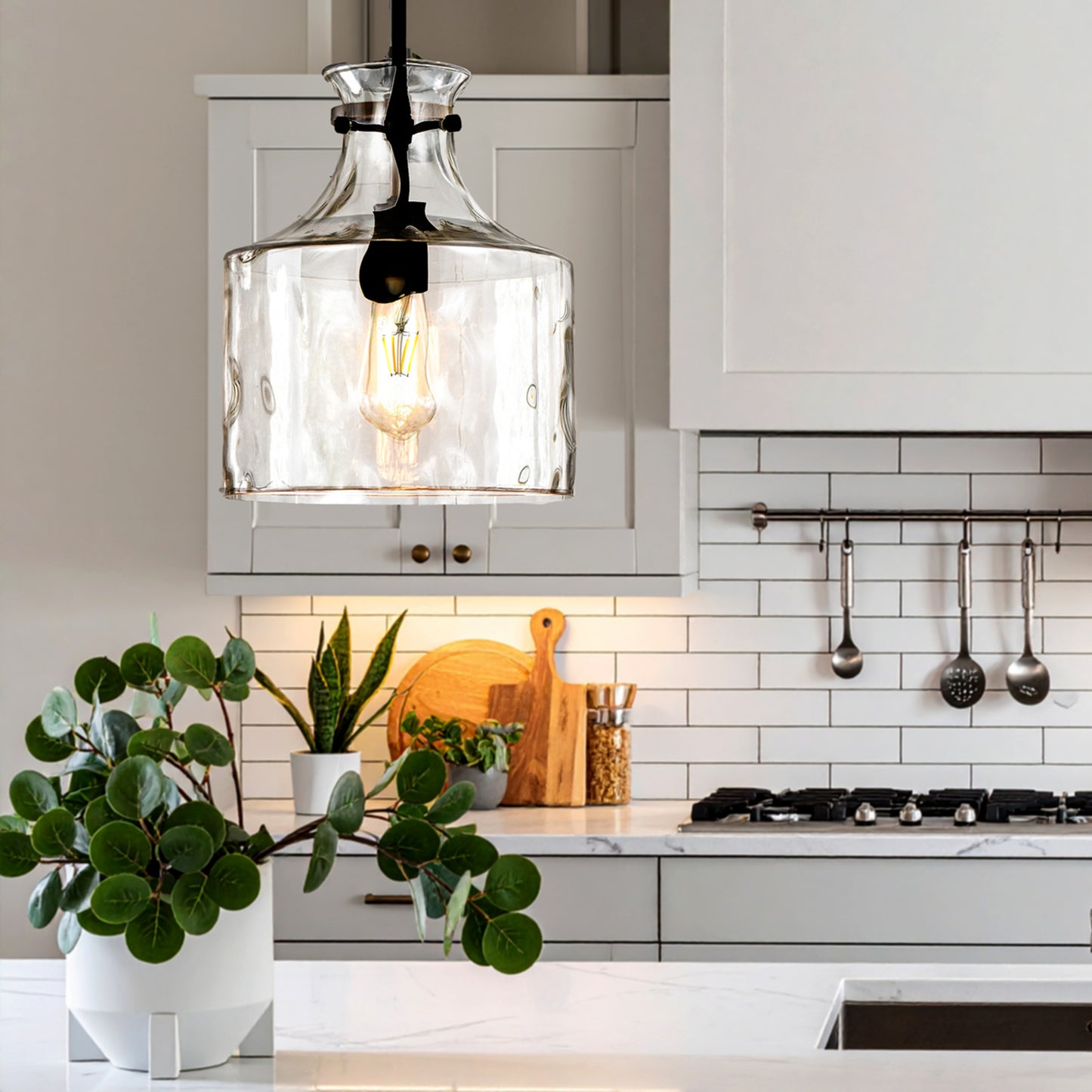 Altowood TFS 1LT PENDANT 25wE27max D:280 H:330 ROD 1.5m BLACK MATT/ CLEAR WATER STREAK