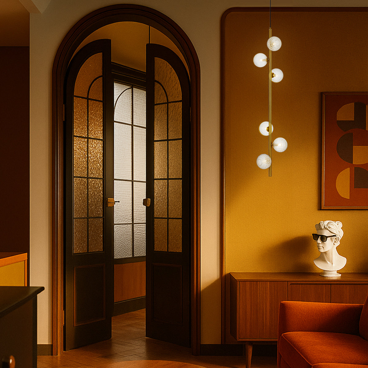 TFS 6 LT PENDANT 6x6wG9max KIT L1200 W265 H265 TEX 2m ANT GOLD/ CLEAR PRISM PATTERN