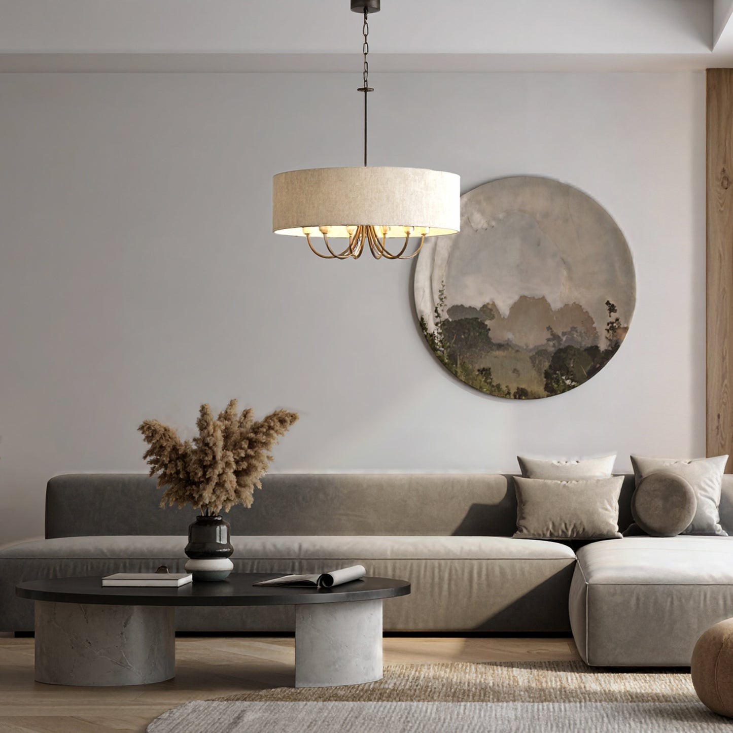 Noraton TFS 6LT PENDANT 6x25wE14max D700 H650 chain 2M DARK NICKEL MATT/ IVORY LINEN