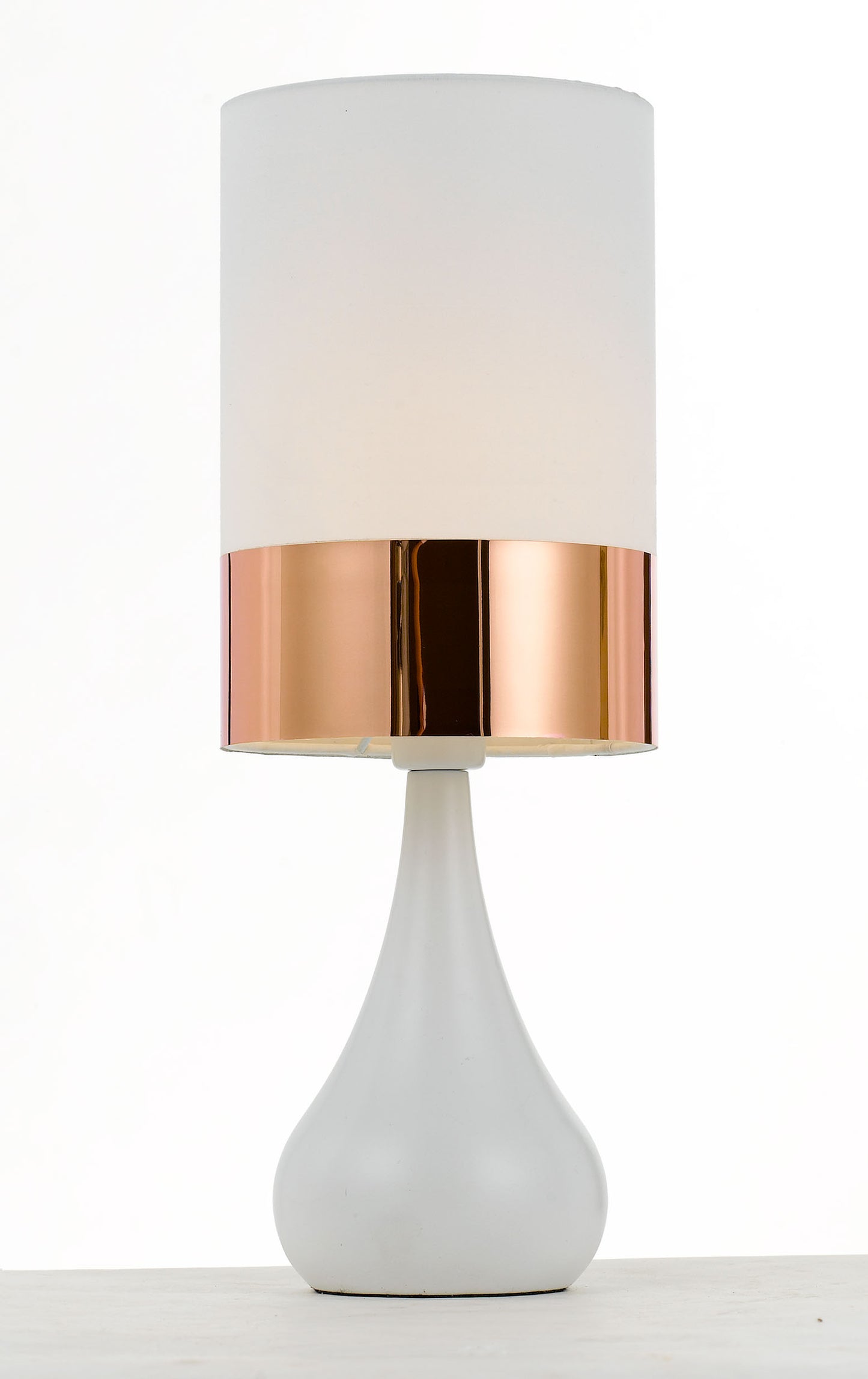 TFS CERAMIC TABLE LAMP 25wE14max D:150 H:410 WHITE/COPPER