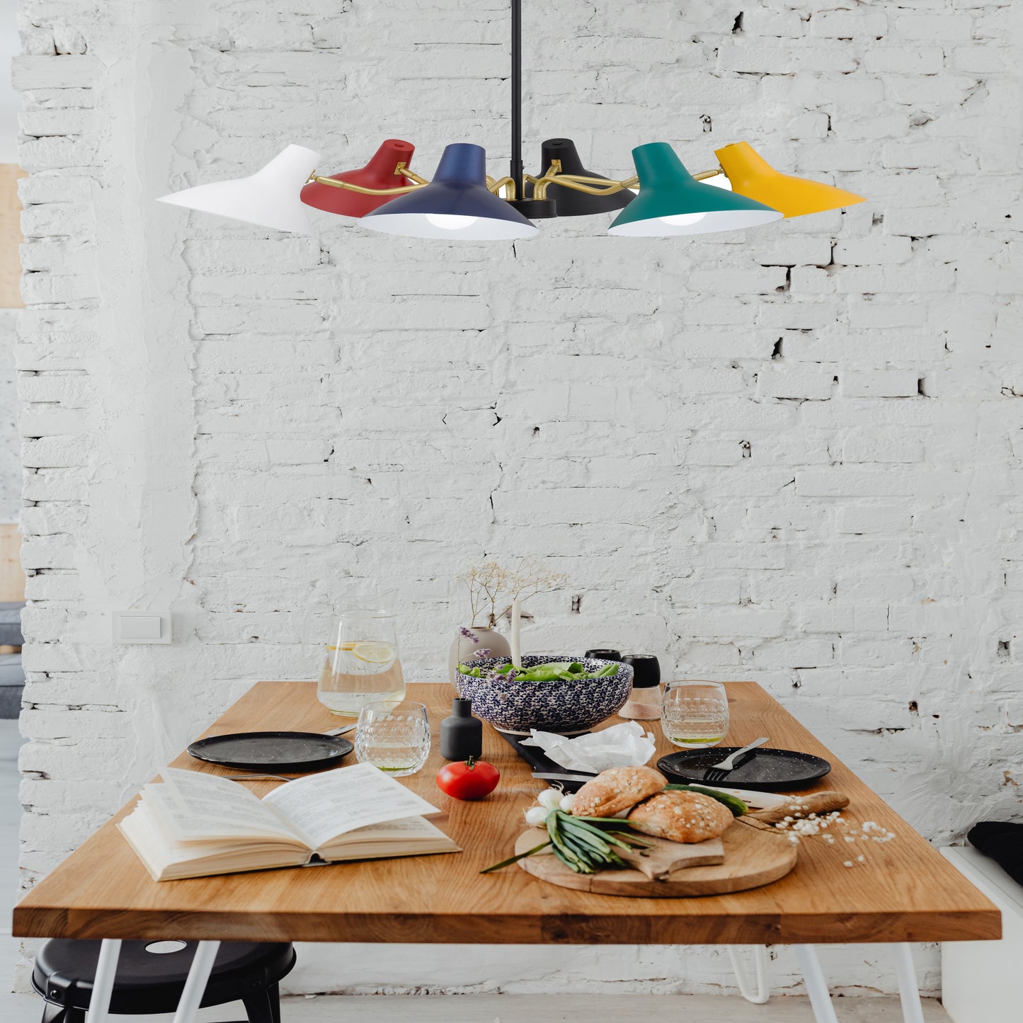 TFS 6 LIGHTS PENDANT 6x25wE27max D:900 H:150 MULTI COLOUR/BRASS MATT ROD:1.5m