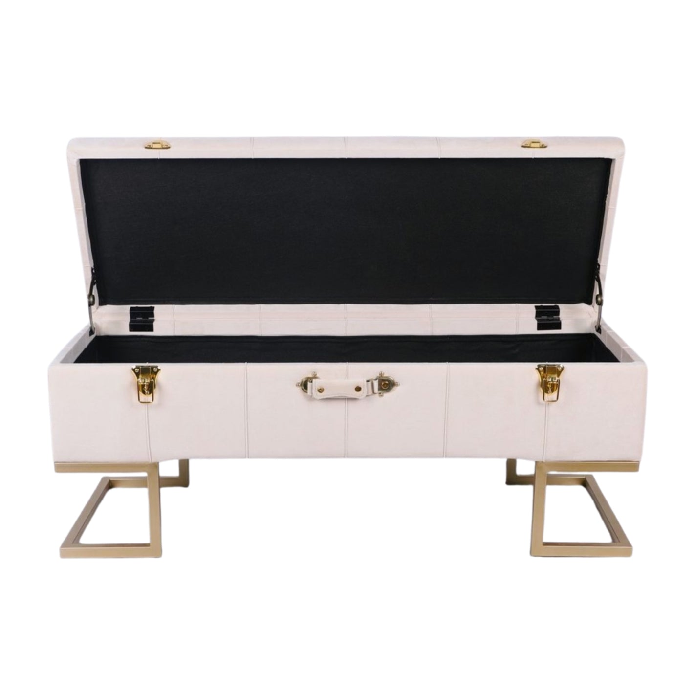 KD Storage Ottoman in Velvet Cream in gold iron base