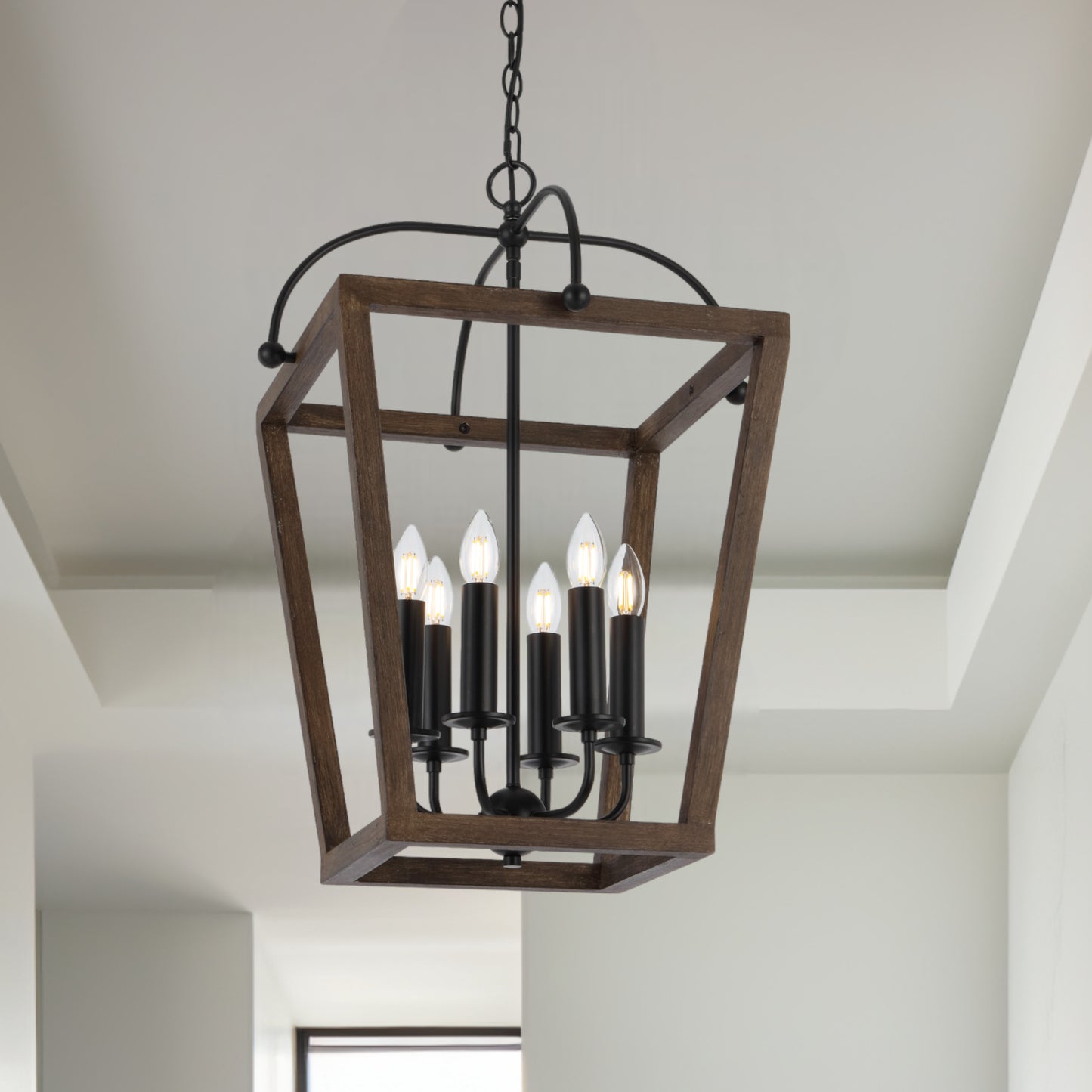 TFS 6 PENDANT 6x25wE14 W560 H730 CHAIN 2M BLACK MATT / TIMBER
