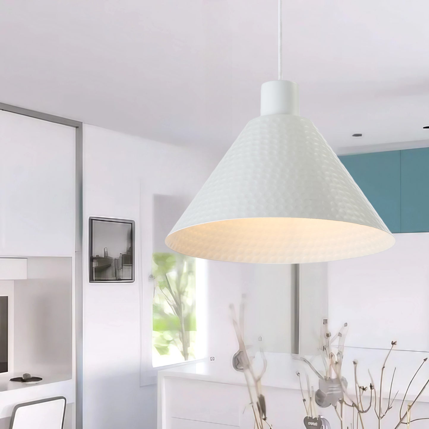 TFS 32CM PENDANT 25wE27max D320 H170 TEX 2M WHITE SATIN