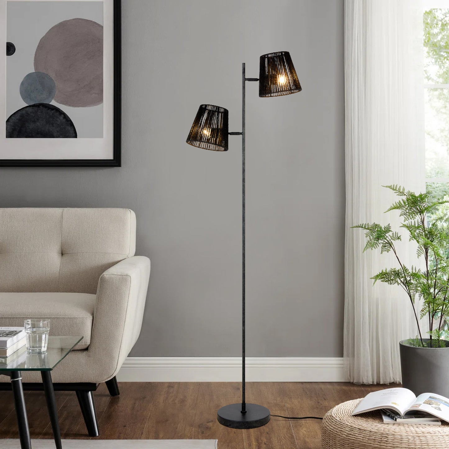 Potenza TFS FLOOR LAMP 2x25wE27max L480 W230 H1550 foot swt GUN METAL / BLACK STRING