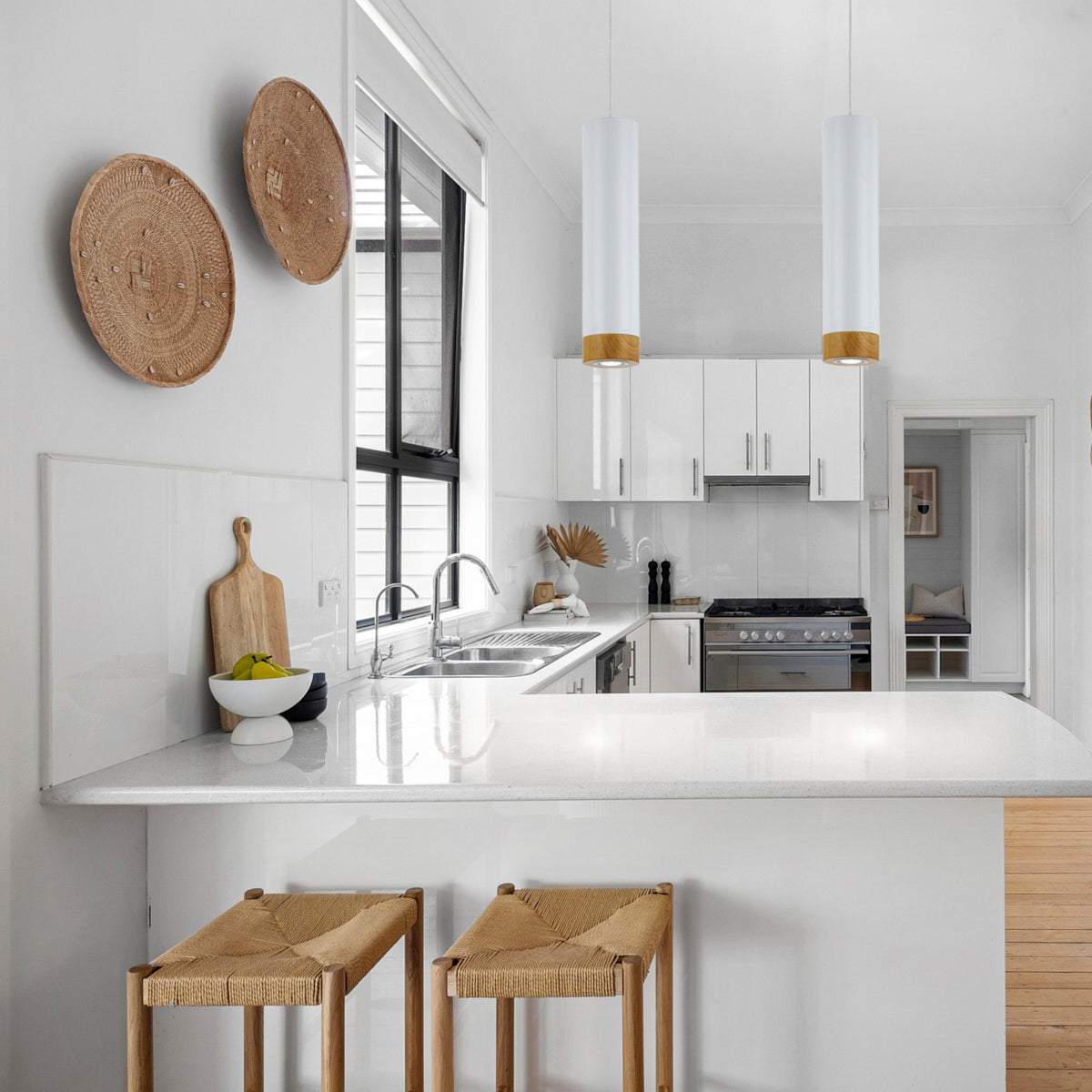 TFS PENDANT 5wGU10LED dim D:120 H:500 2.0cab ALUM/SILVER/OAK -3000K 500Lm