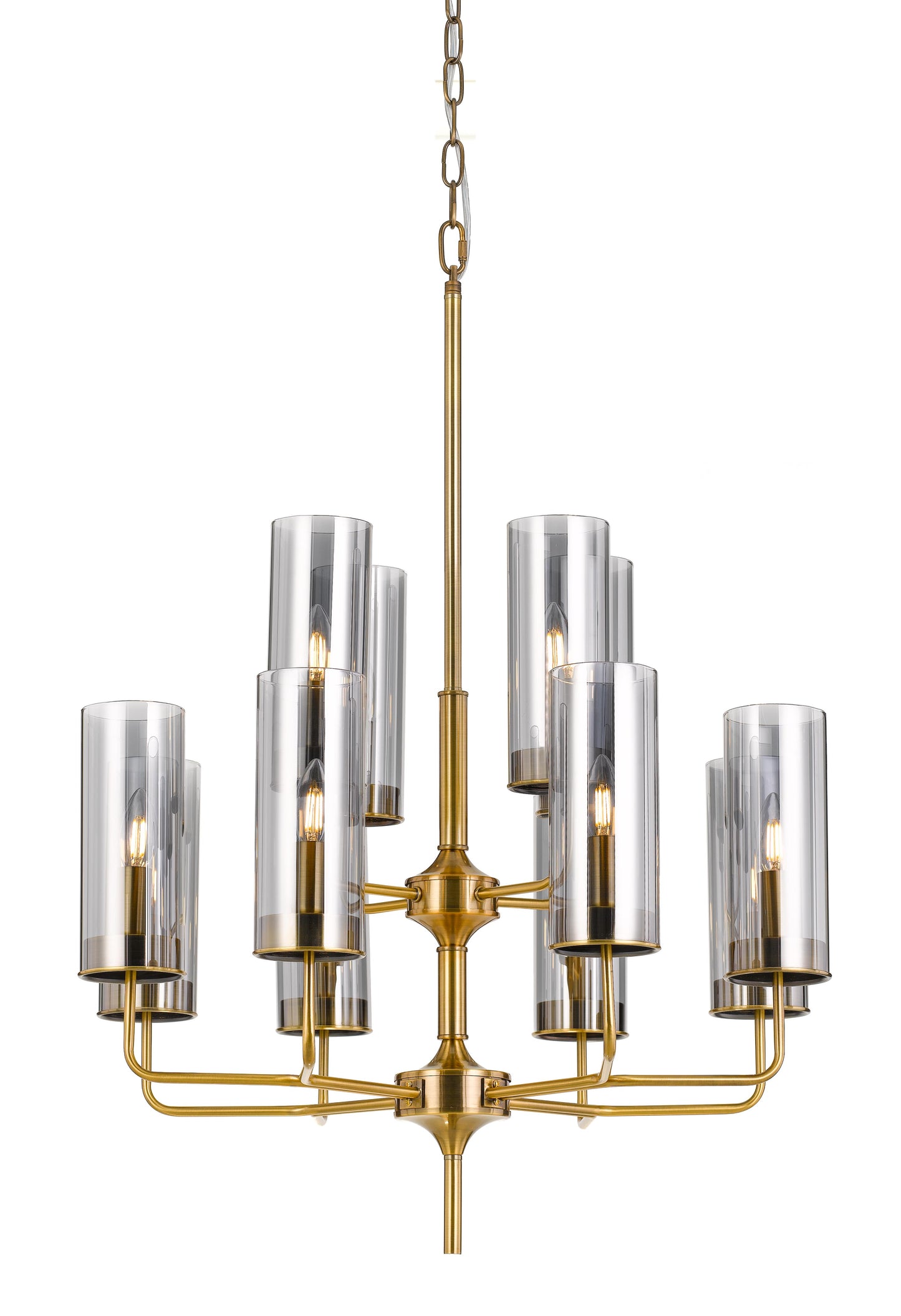 TFS 8+4LT PENDANT 12x25wE14max D:700 H:845 GOLD MATT/SMOKE CHAIN:2M