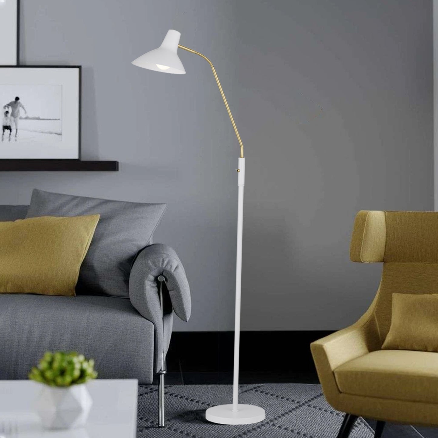 Bellastone TFS FLOOR LAMP 25wE27max H:1580 D:230 WHITE/ BRASS MATT/WHITE ROCKET SWITCH