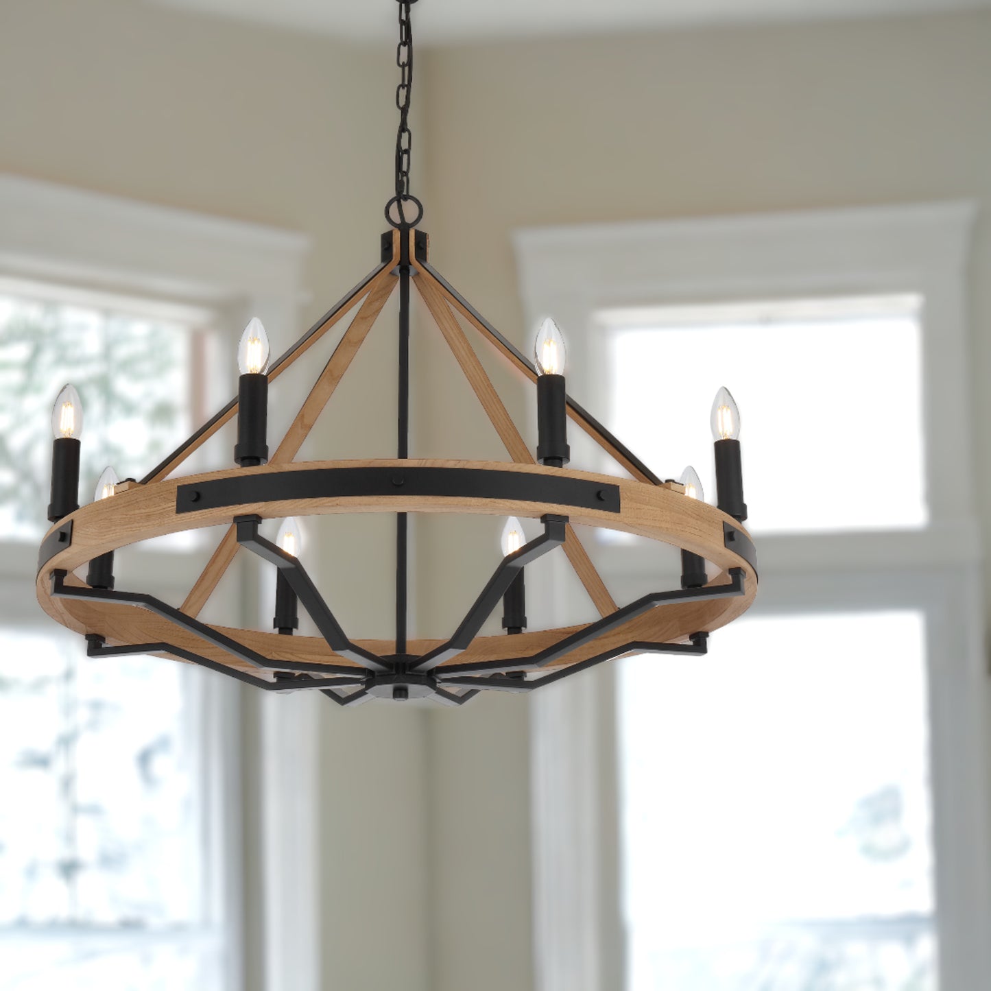 TFS 8 LTS PENDANT 8*25wE14 D:860 H:650 2m CHAIN BLACK MATT / ASHTREE WOOD