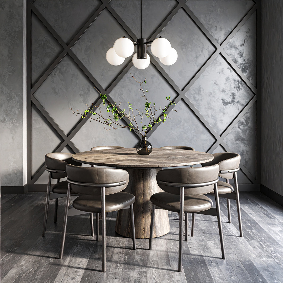 TFS 5LT PENDANT 5x25wE27 D:600 H:185 BLACK&OPAL GLASS ROD:2*600+1*300