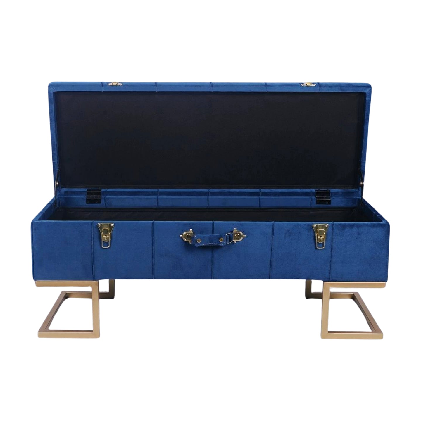 KD Storage Ottoman in Velvet Dark Blue in gold iron base