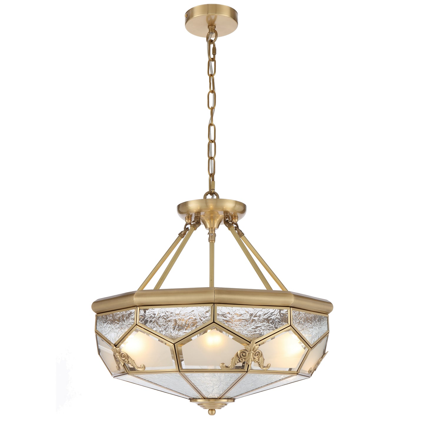 Trapani TFS PE CTC 6x25wE27max D:500 H:230 chain:2M BRASS / FROST WATER GLASS