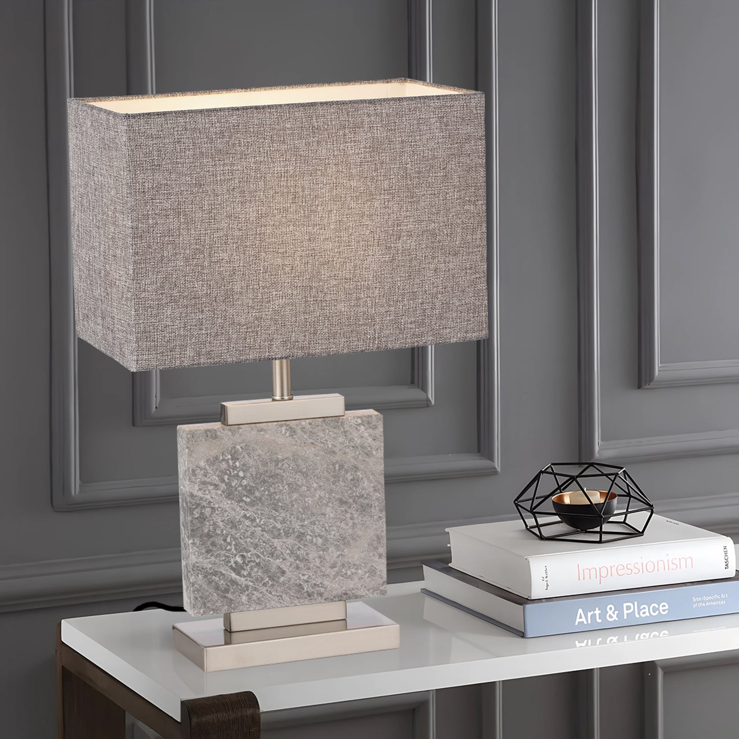 Cluj TFS TABLE LAMP 25wE27max L330 W190 H530 INLINE SWT NICKEL/GREY MARBLE