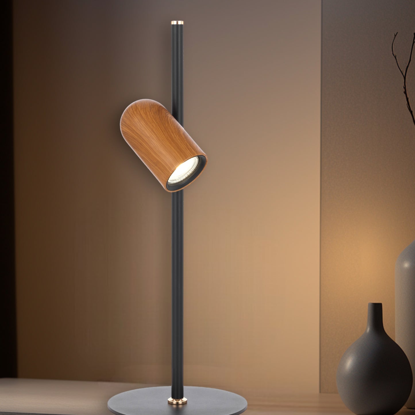 TFS TABLE LAMP 6wGU10 D180 H500 INLINE SWT BLACK / WOOD PAINTED