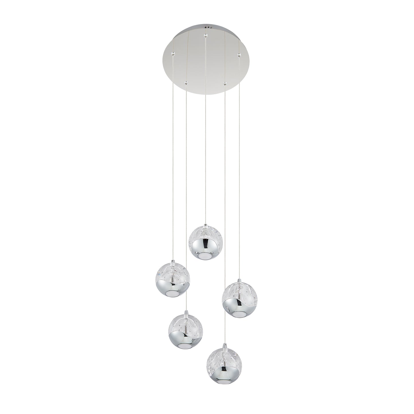 TFS 5 LTS PENDANT 5x5wLED 3000K D:300 1540Lm CAB.3m ( D:90 H:85) CHROME/BUBBLE GLASS