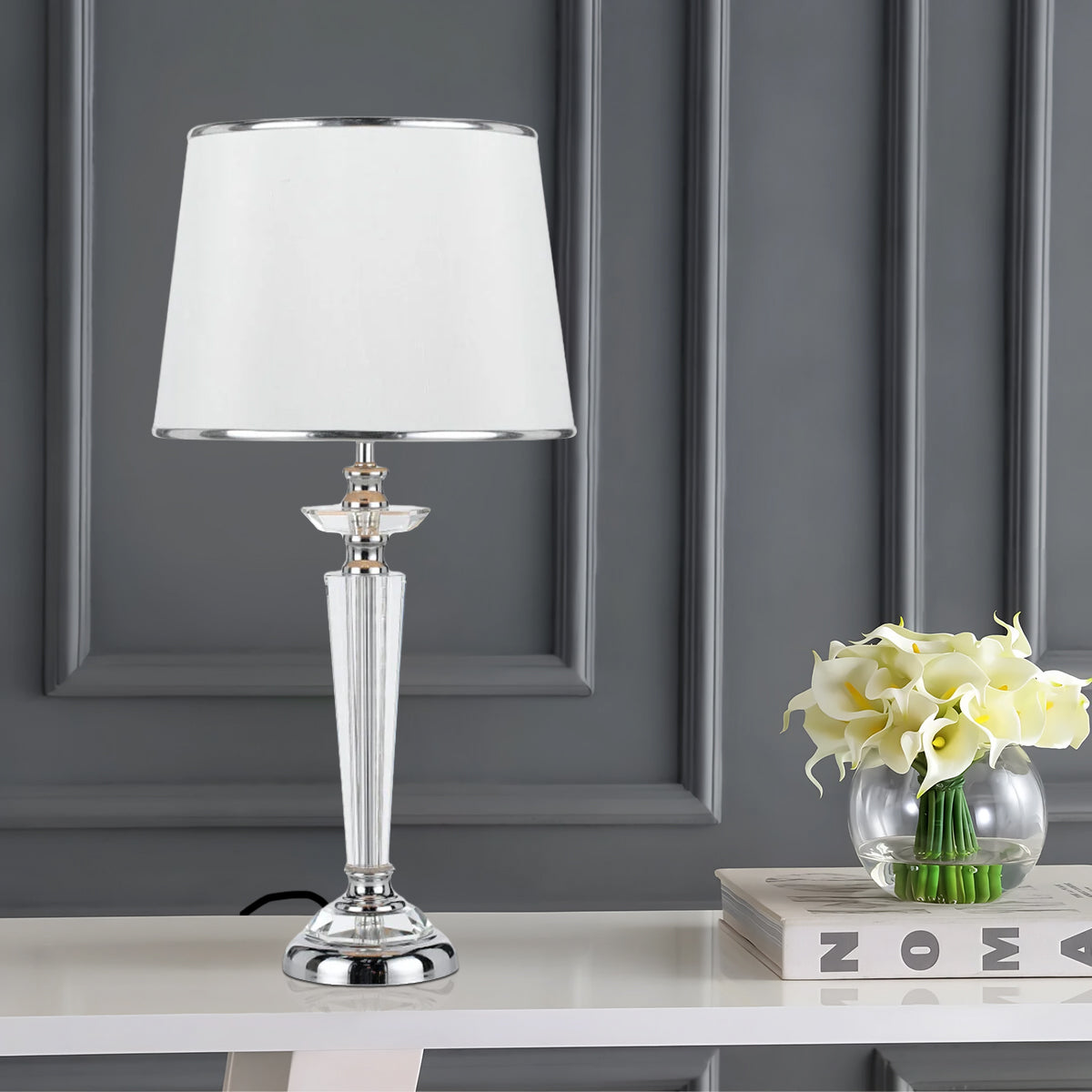 TFS TABLE LAMP 40wE27max. D:280 H:550 CHROME / CRYSTAL / WHITE