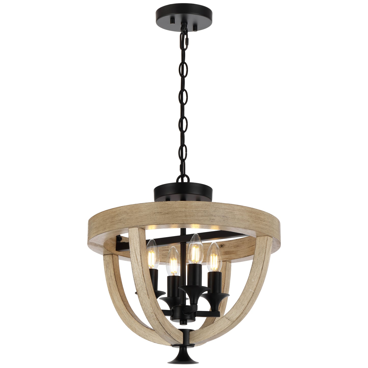 TFS 4LT PENDANT CTC 4x25wE14 D420 H390 CHAIN 2M BLACK MATT / TIMBER
