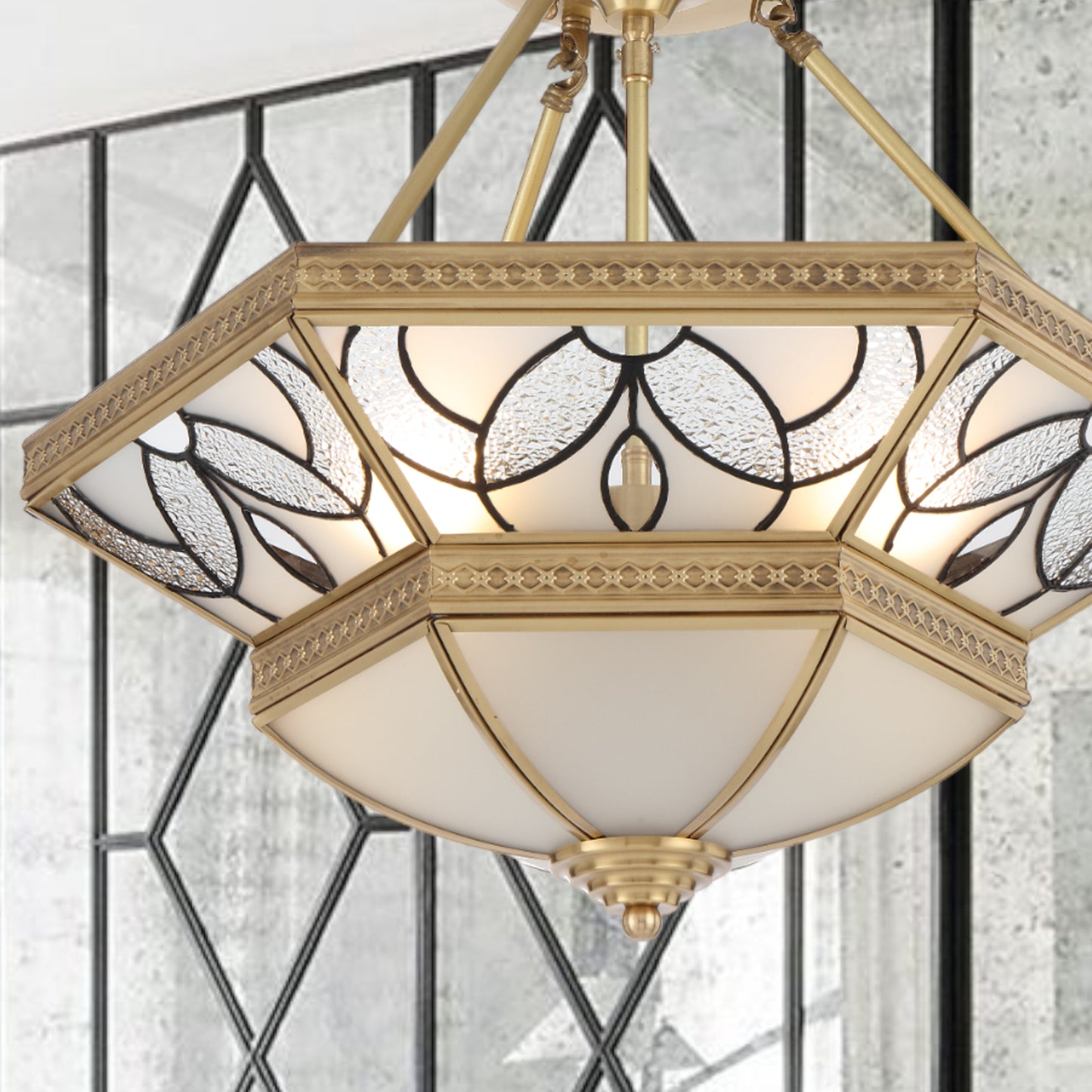 Vitawood TFS PE CTC 4x25wE27max D:500 H:208 chain:2M BRASS/FROST GLASS