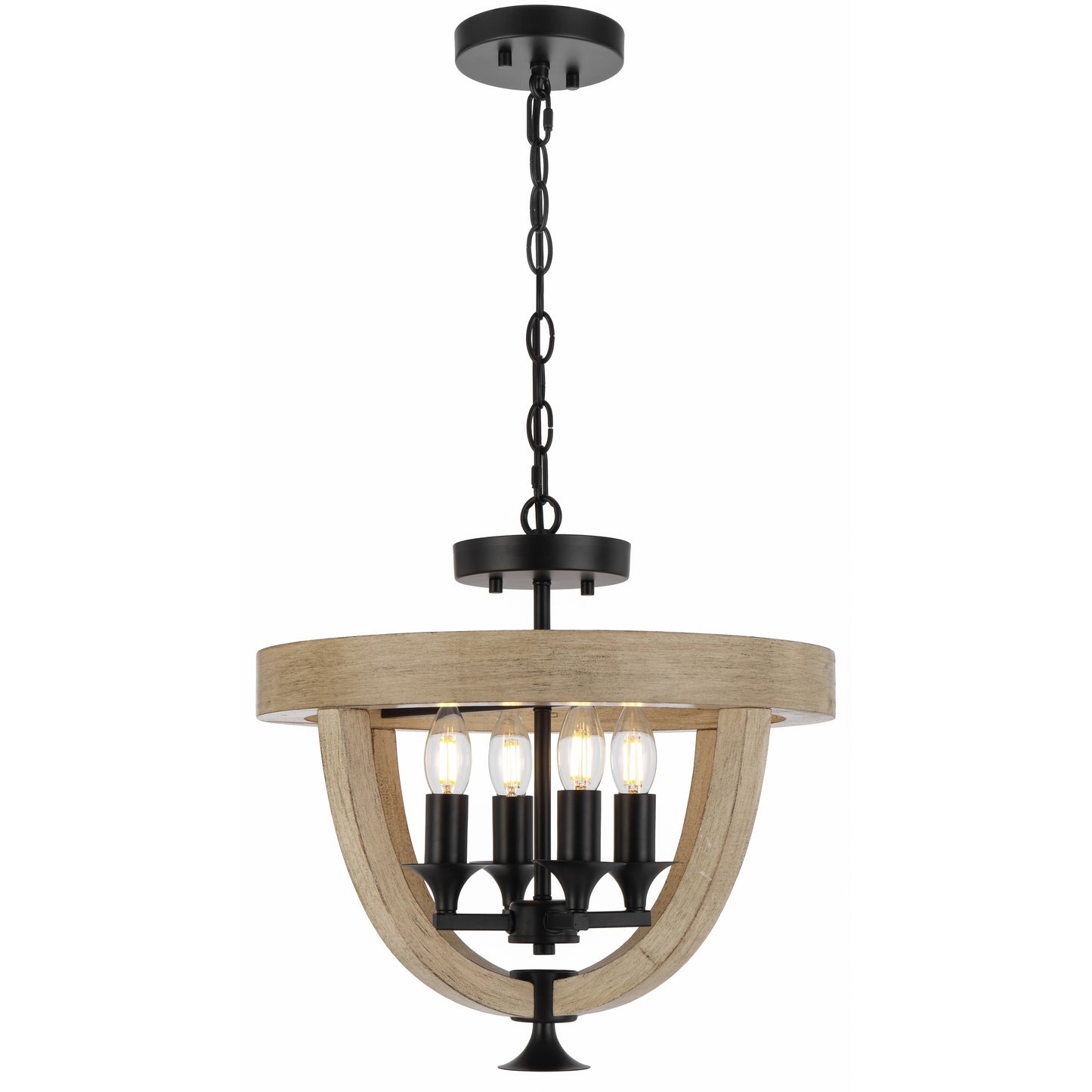 TFS 4LT PENDANT CTC 4x25wE14 D420 H390 CHAIN 2M BLACK MATT / TIMBER