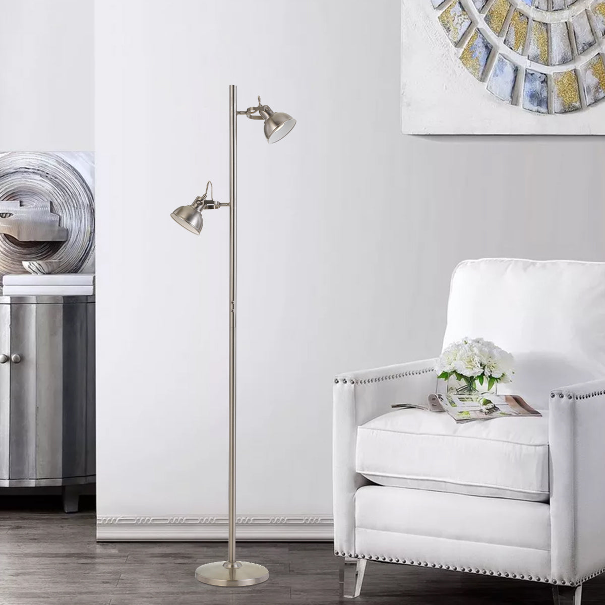 TFS FLOOR LAMP 6wGU10max D:110 H:1500 DLB SWITCH ON POLE - NICKEL