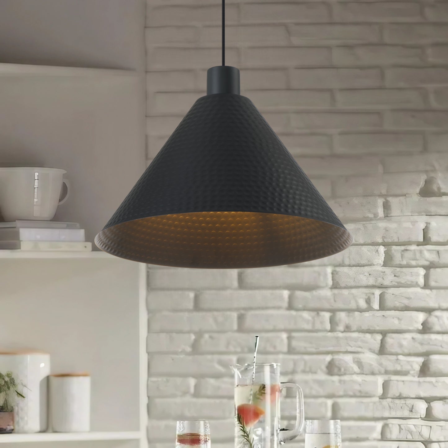 TFS 43CM PENDANT 25wE27max D430 H250 TEX 2M BLACK SATIN