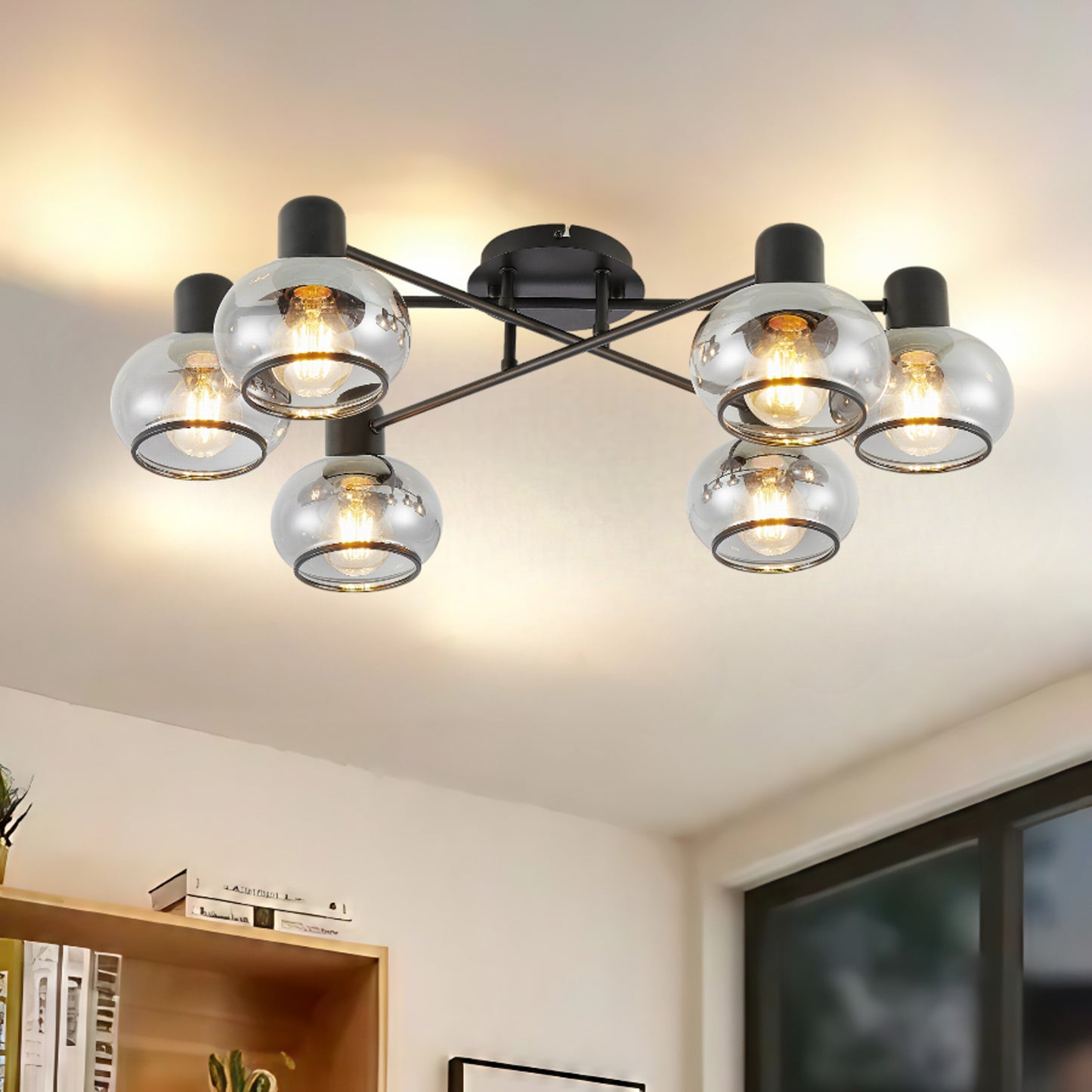 TFS 6 LT CTC 6x25wE27max L:700 W:430 H:190 BLACK MATT/ SMOKE GLASS
