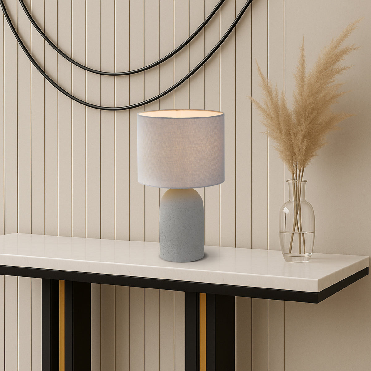 TFS SMALL TABLE LAMP 25wE27max D:240 H:400 line sw CONCRETE / SOFT GREY LINEN