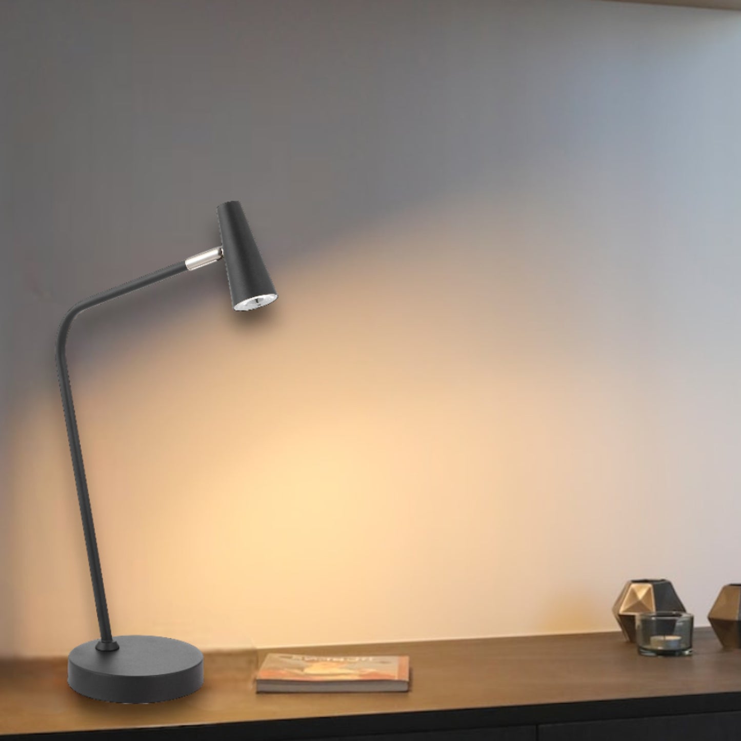 TFS TABLE LAMP 3wLED 3000K 3 STEP TOUCH SWITCH DIM 368Lm 140x310x490 BLACK
