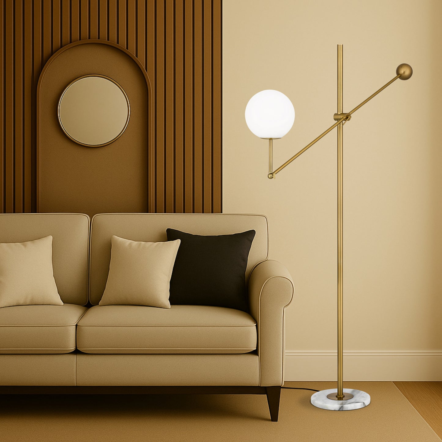 TFS FLOOR LAMP 25wE27max L:1200 H:1800 Foot Switch GOLD / OPAL