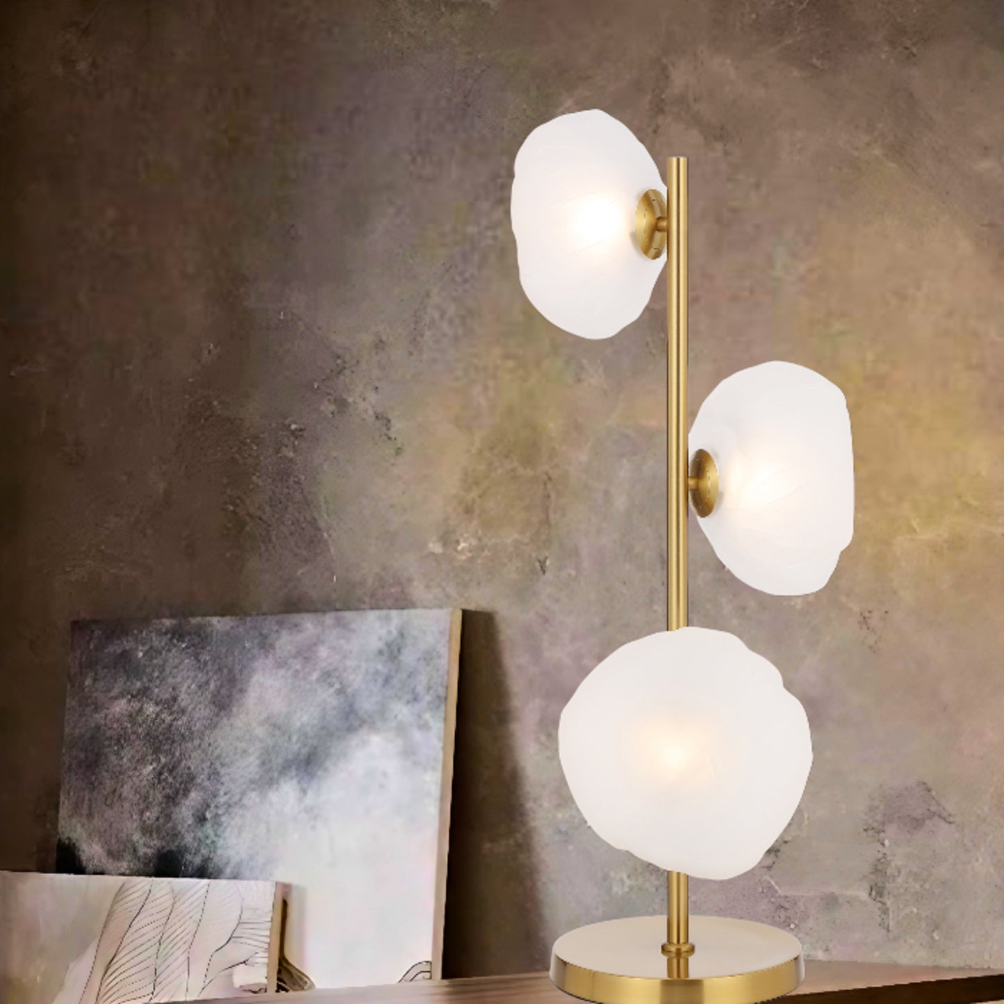 Chamonix TFS TABLE LAMP 3 LTS 3x6wG9max H900 GLASS D200 ANT GOLD / FROST GLASS