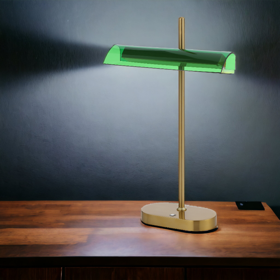 TFS TABLE LAMP 8wLED L250 H80 H400 3000K 3STEPTOUCH SWTCH DIM ANTIQUE GOLD/GREEN