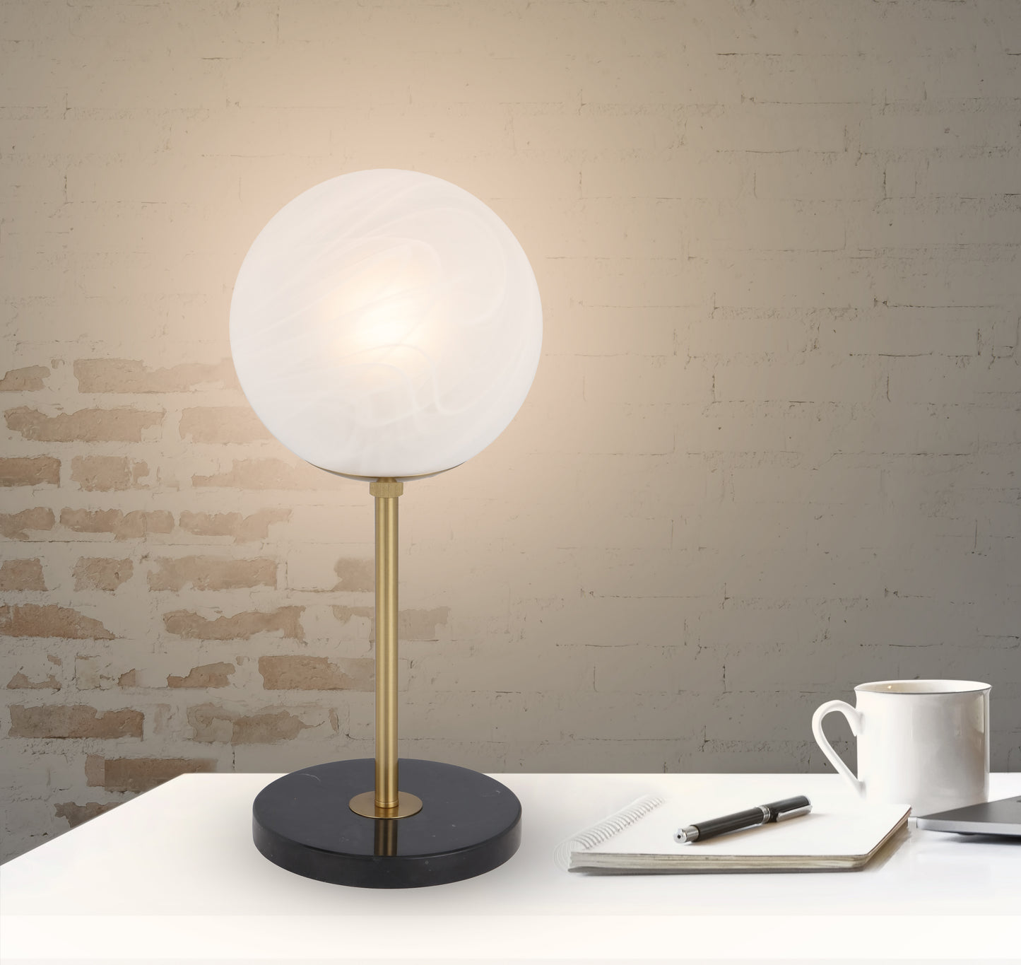 TFS 25 TABLE LAMP 25wE27max D:250 H:600 Inline Switch BLCK MARBLE/ANT GOLD/ALABASTRO